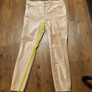 Pilcro and letterpress velvety peach polka-dot high rise skinny